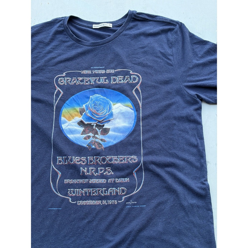 Women's Grateful Dead T-Shirt Blue Logo M/L 60 Psych Garcia Hippie Marine Layer